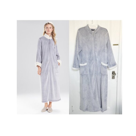 NATORI Lounger Robe Caftan XL Velour Sherpa Zip Front Slate Purple Zip WORN ONCE - Picture 3 of 10